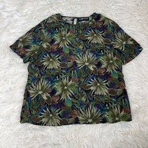 Sag Harbor Womens Vintage Green Floral Round Neck Blouse Shirt Sleeve Size Large